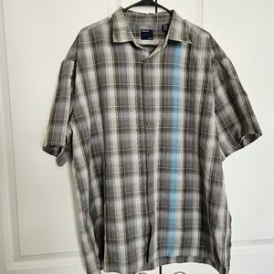 Piping Hot Short Sleeve Button‎ Down Plaid Shirt - Size XL - Grey Blue